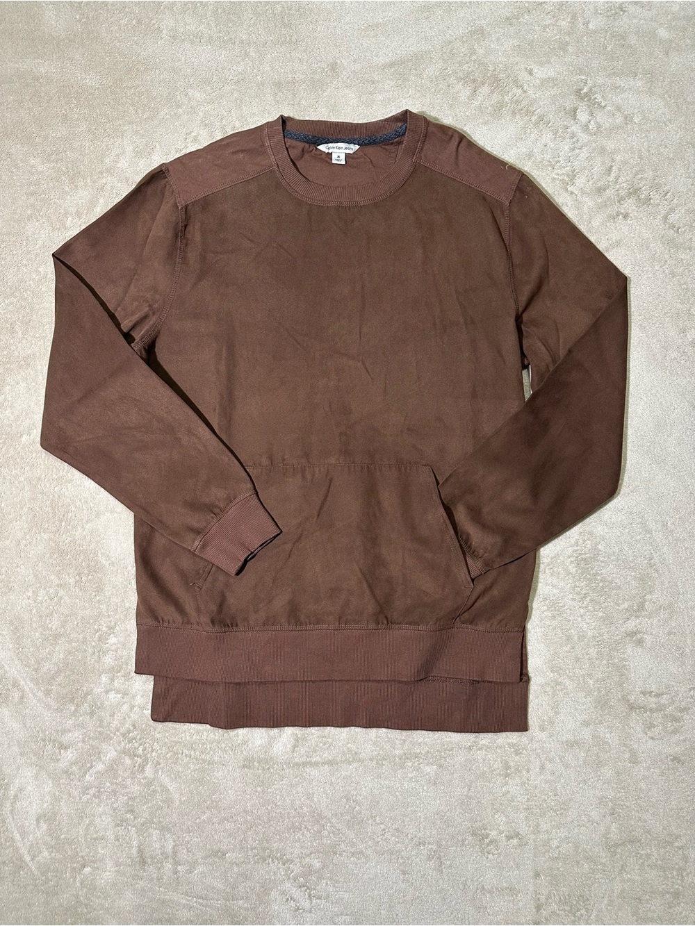 Calvin Klein Jeans Men’s Medium Brown Crewneck Pullover Sweatshirt Kangaroo Pock